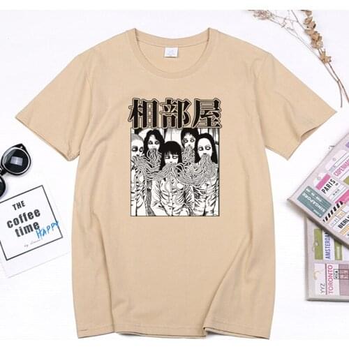 Horror Manga Junji Ito T Shirt Sharing Rooms Mad Cat Spiral Girl Printed Tops Japan Cartoon Cotton Otaku T-shirt Harajuku Style