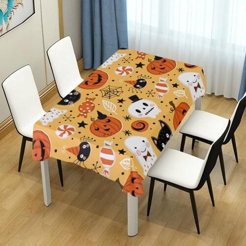 Halloween Pattern Table Cloth Rectangular Polyester Kitchen Table Cover Washable Tablecloth for Holiday Party Accept Customized