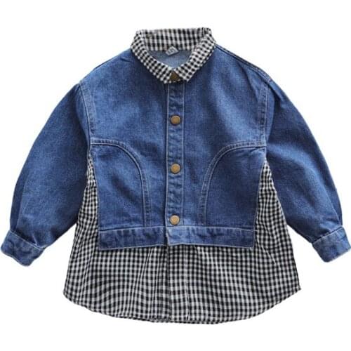Boy cotton denim long sleeve shirt splice