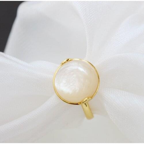 Inlaid Natural Mother Of Pearl Shell 18K Gold Plated Ring Classic Trendy Circular 925 Sterling Silver Opening Adjustable Ring