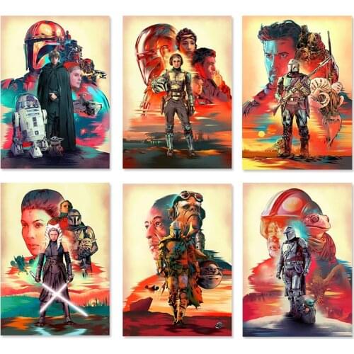 Star Wars Color Illustration Canvas Painting Star Wars Wall Art Posters and Prins Wall Decor Picture for Kids Room Home Decor
