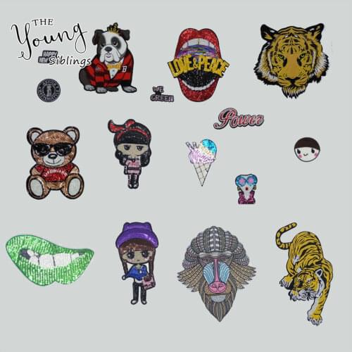 Animal Embroidery Stickers Sequins Hot melt adhesive Patches Iron on patch Mixture Badges DIY Clothing Accessories C6589-C6604