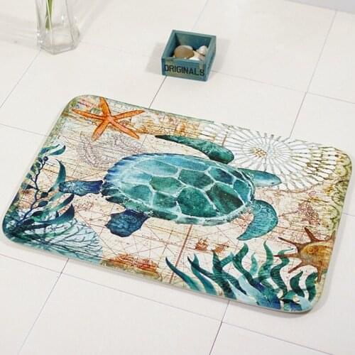 Leomermaid Marine Style Door Mat Floor Carpet for Living Room Sea Turtle Pattern Coral Fleece Rug Anti-Slip Doormat Home Decor