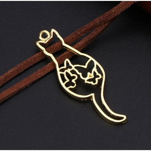 6 6 Pcs/Set Metal Frame DIY Jewelry Necklace Pendant Gold Kitten Cat Cute Hollow Frames UV Epoxy Resin Tools Accessories