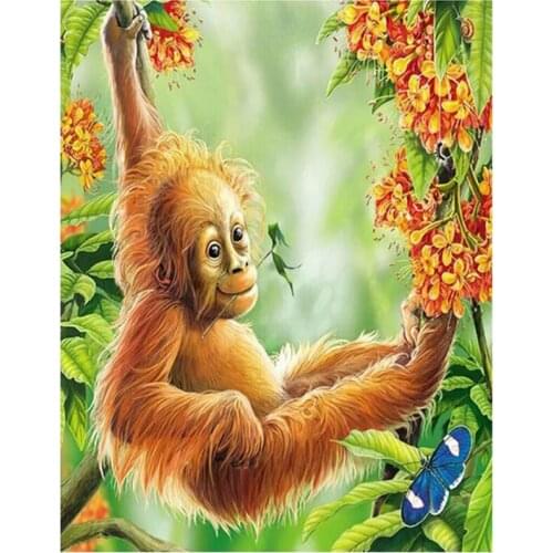 Full 5D DIY Square/Round Drill Animal Monkey Cross Stitch Mosaic Embroidery Rhinestone Diamond Painting Home Decoration FC489