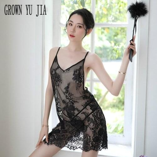 Sexy woman Lace night sleepwear Erotic Hot lingerie Nightgowns Hollowing out Sling Skirt Backless porno babydoll night dress