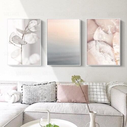 Nordic Poster Leaf Print Minimalist Canvas Painting Neutral Blush Pink Gray Wall Art Wall Pictures For Living Room Home Decor