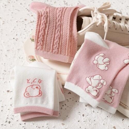 Socks Female Spring And Autumn Cotton Socks Cartoon Bear Cute Japanese Pink Series Korean College Style Girl Socks Youthful Vita
