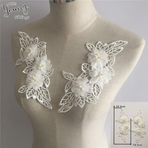 New arrive White Embroidery Hollow out Lace Collar ABS pearl DIY Trim Neckline Fabric Clothing Accessory Supplies A pair of sale
