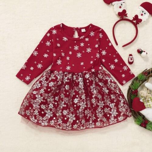 Girls New Year Princess Dress for Kids Lace Flower Embroidery Red Clothing Children First Christmas Party Snowflake Xmas Dresses