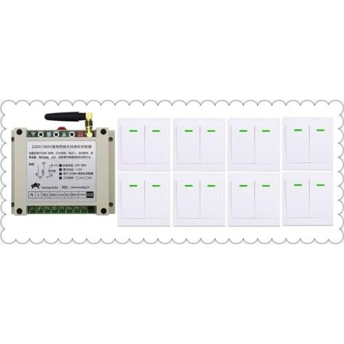 New AC220V 250V 380V 30A 2CH Wireless Remote Control Switch Receiver + 8*Wall Panel Remote Transmitter Sticky Remote Smart Home