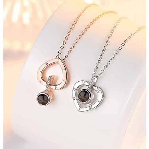 I Love You Necklace 100 Languages Heart Love Necklace Love Memory Projection Pendant Necklace for Women Gifts for Mothers Day