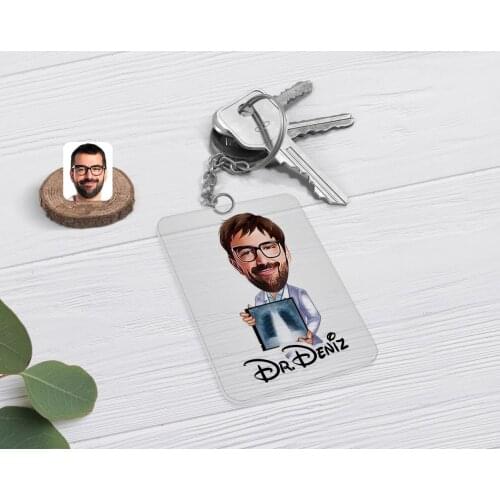 Personalized Men 'S Radiology Specialist Caricature Of Transparent Plexiglass keychain