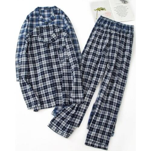 New Cotton Man Autumn&Winter Long-sleeved Trousers Pajama Set Plaid Mansleepwear Flannel Men Pajamas Pijamas Big Size Sleepwear