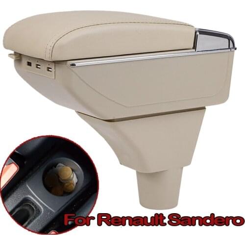 For Renault Sandero Stepway Armrest Box Central Store Content Storage Box with Cup Holder Ashtray Decorative Accessories