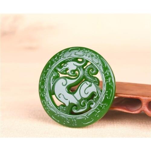 Green Jade Dragon Pendant Necklace Chinese Double-Sided Hollow Out Hand-Carved Charm Natural Jewelry Fashion for Men Women Gifts