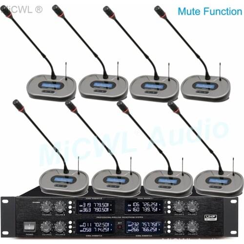 Luxury UHF Digital 8 Desktop Gooseneck Wireless Microphone Conference System Mute Function 4 Table Meeting Room Muting Button