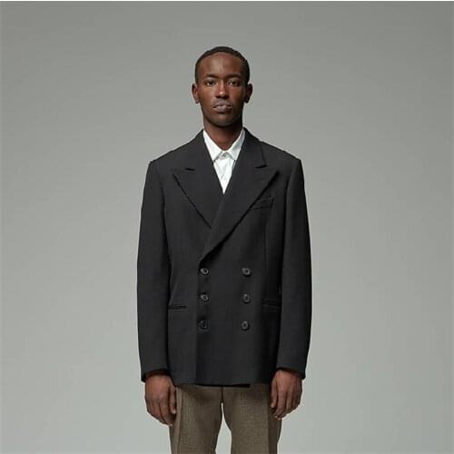 S-7XL!!2019 Mens suit casual style double breasted lapel loose classic