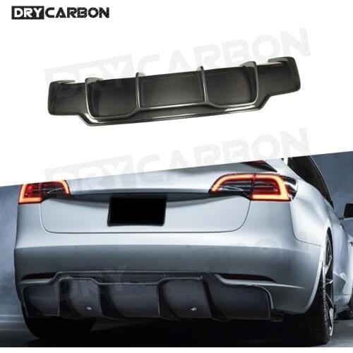 Dry Carbon Rear Diffuser Lip Spoiler for Tesla Model 3 Sedan 2018 2019 2020 FRP Fins Shark Style Back Bumper Guard Car Styling