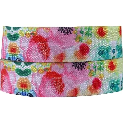 Spring season colorful flower printed foe elastic ribbon for baby headbands
