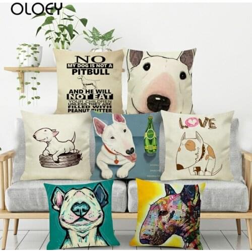 Funny Cute Bull Terrier Pattern Decorative Cushions Pillowcase Polyester Cushion Cover Throw Pillow Sofa Decoration Pillowcover