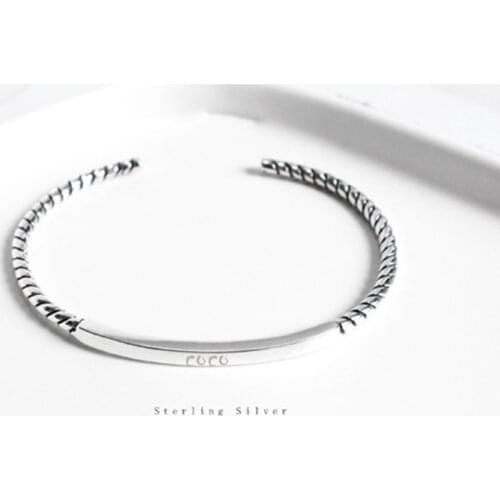 100% 925 Sterling Silver Custom Name Twist Bangles Engrave Letters Open Bangles Bracelet For Women Birthday Gift