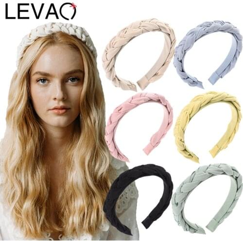 LEVAO Braid Headband Solid Color Cloth Women Hairband Cross Knot Adult Autumn Headwear 2.5cm Wide Turban Hair Accessories