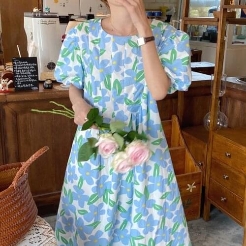 Womens Spring Summer Designer Floral Cotton Long Dress Female Chic Casual Loose Dress TB777