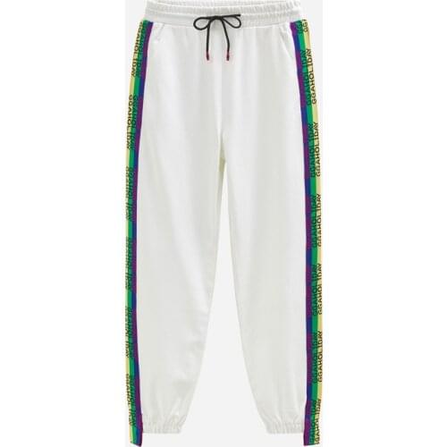 Marwin 2021 New-Coming Spring Rainbow Letter bar Underwear High Street Style Tie Feet Casual Elastic Waist Harem Women Pants