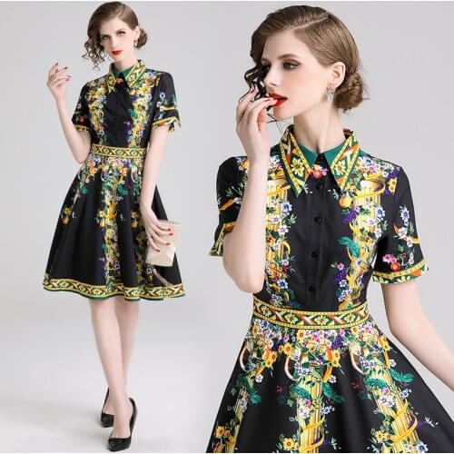 VERHELLEN Runway Fashion 2019 Autumn Womens Long Sleeve Flower Printed Ladies Stylish A-Line Dresses Elegant Vintage Dresses