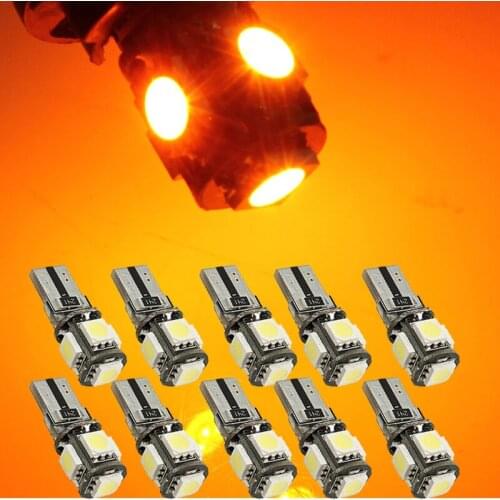 10Pcs Yellow T10 W5W 5050 5SMD LED Canbus Error Free Bulbs For 192 168 194 Clearance Lamps License Plate Lights 12V