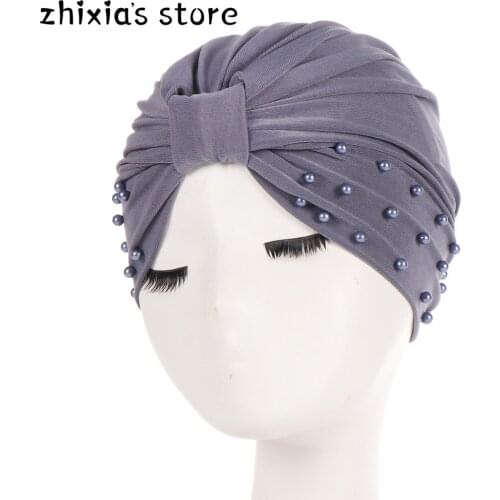 2020 cotton solid folds pearl muslim turban scarf women islamic inner hijab caps Arab wrap head femme musulman turbante mujer