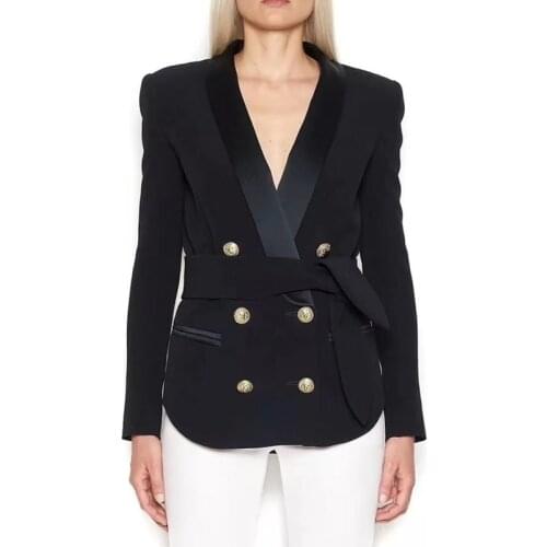2020 Popular Elegant Double Breasted Metallic Buttons Tiding Waist Blazer Suit OL Blazers