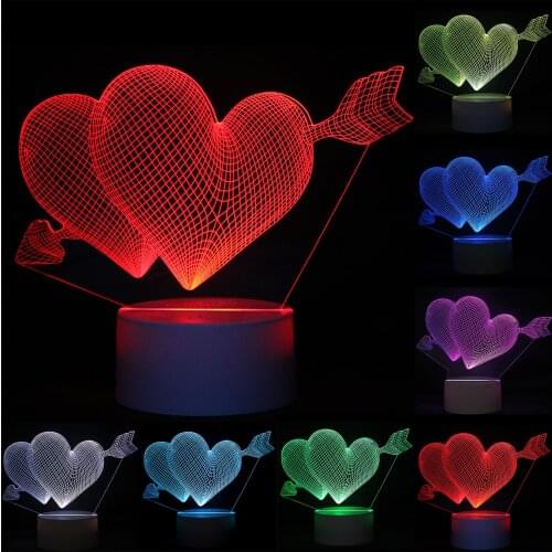 3D LED Illusion Lamp Light, Two Heart Night Light Lamp 16 Colors Change with Remote,Valentines Day Present/Birthday/Room/Party
