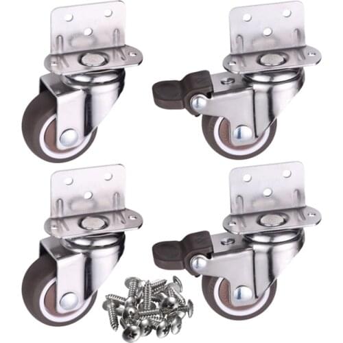 Furniture Casters Crib Rubber Wheel L type 1/1.25/1.5/2 inch Swivel Mute Brake Caster Furniture Hardware Fittings set of 4