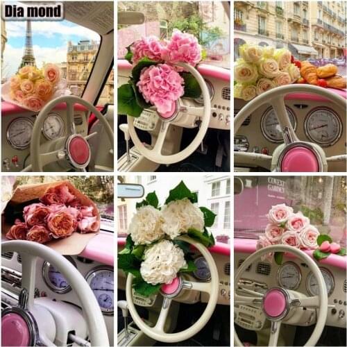 5D DIY Diamond Painting Flowers Full Drill Diamond Embroidery Car Steering Wheel Mosaic Cross Stitch Home Decor Handmade Gift