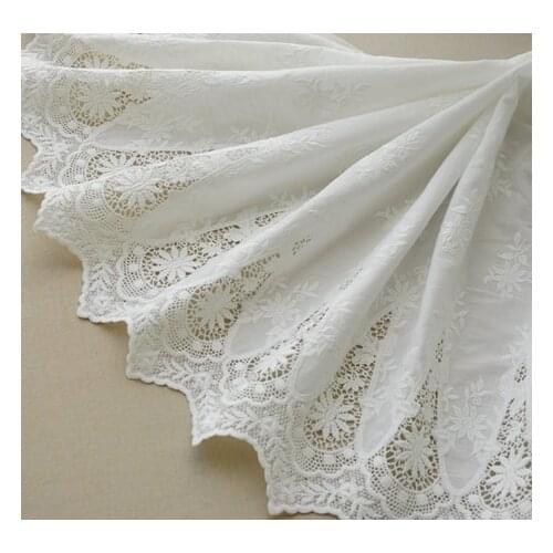 Off-white Two Side Bilateral Embroidery Cotton Lace Fabric , Soft Summer Dress Lace Skirt Cloth Width 130cm