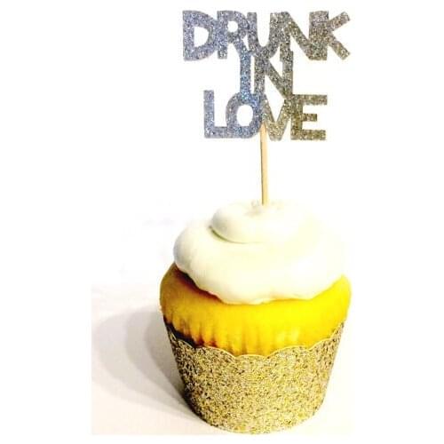 Glitter Drunk In Love cupcake topper Bachelorette bridal shower food Picks wedding party cake toppers