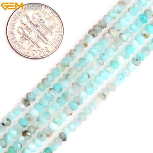 Gem-inside AAA Grade Natural Faceted Rondelle Blue Peru Amazonite Beads For Jewelry Making Beads 15" DIY Christmas Gift