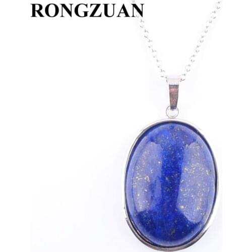 RONGZUAN Natural Lapis Lazuli Gem Stone Oval Reiki Chakra Bead Chain Necklaces & Pendants Jewelry Women Fashion Jewellery TN3223
