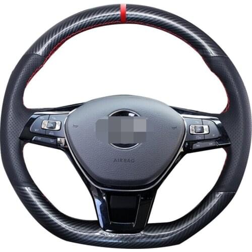 Fit For VW Polo Carbon Fiber&Hole Leather Steering Wheel Hand Sewing Wrap Cover