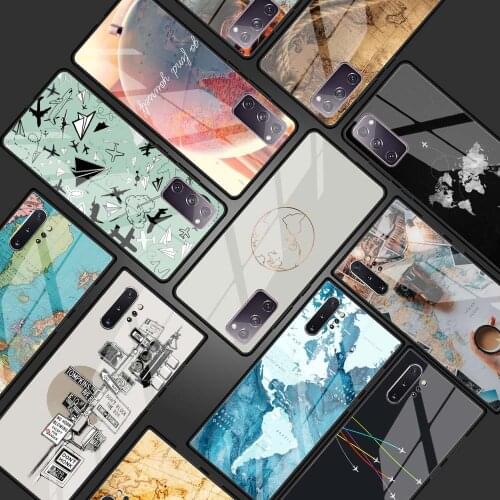 World Map Travel Tempered Glass Phone Case for Samsung Galaxy S21 S20 FE S10 Note 10 20 Ultra 5G 9 S9 Plus S10e Cover Coque
