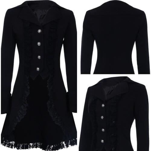 Black Wedding Uniform Steampunk Jacket Coat Victoria Women Gothic Tuxedo Windbreaker Costume Carnival Halloween Party