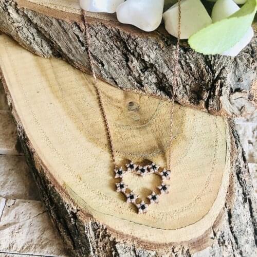 Black Speckle Hearts 925 Sterling Silver Necklace Women Girls Gift Jewelry Accessories Fashion Handmade Elegant Chain