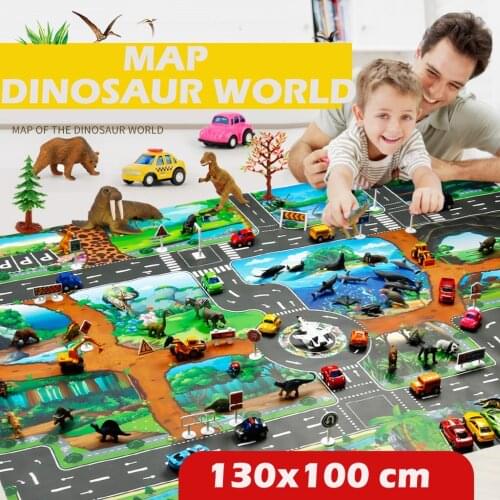 Kids Play Mat City Road Buildings Mat Dinosaur World Parking Map Game Pad Scene Traffic Map Toy Car Playing Educational Toys