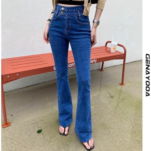Genayooa Streetwear Flare Pants Denim Jeans Woman Korean Style High Waist Blue Mom Jeans 2020 Autumn Spring Push Up Skinny
