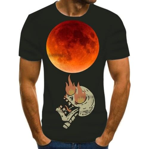 Gradient 3D printing short-sleeved starry sky mens T-shirt European and American fashion mens summer round neck street wear ov