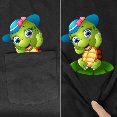 CLOOCL Cotton T-Shirts Fashion Pocket Beautiful Sea Turtle Printed Casual Shirt Hip Hop Tops Harajuku Style Black Cotton Clothes