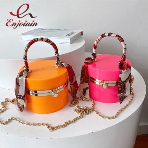 Round Acrylic Scarf Party Evening Clutch for Women Purses and Handbags Luxury Designer Bag Metal Handbag Shoulder Chain Bag New