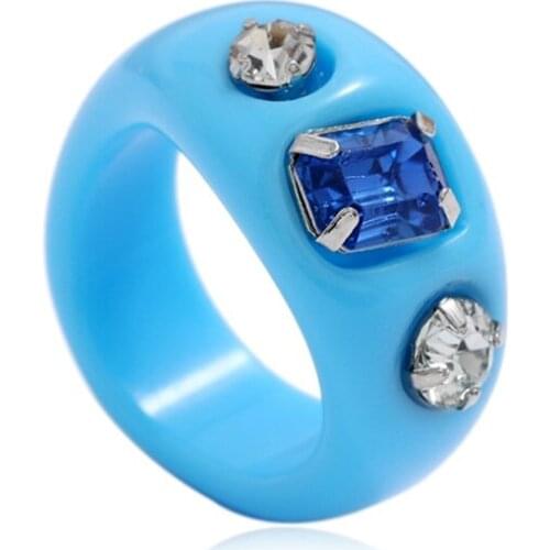 667E Resin Rings Acrylic Cute Trendy Rings Colorful Rhinestone Rings Jewelry Resin Gem Stackable Chunky Ring for Women Girls